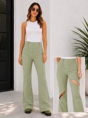 I AM GIA Valencia Olive Green Cargo Flare Pants Size Medium Long Inseam